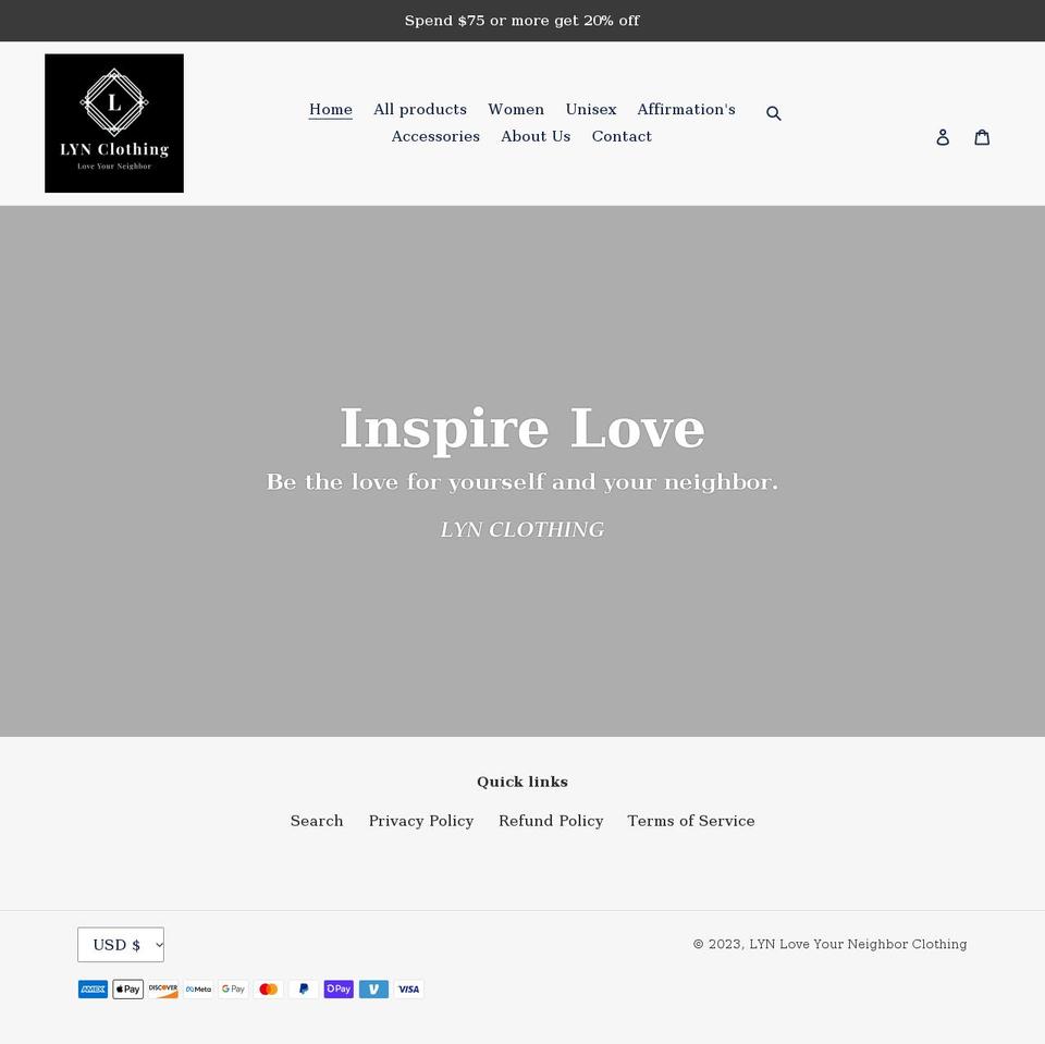 lynclothing.net shopify website screenshot
