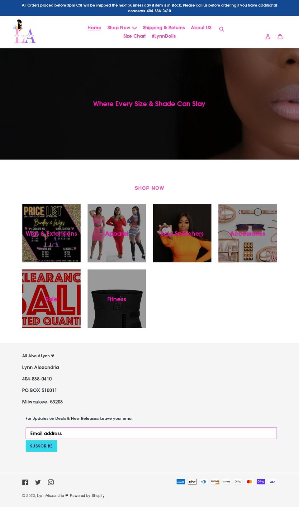lynnalexandria.com shopify website screenshot