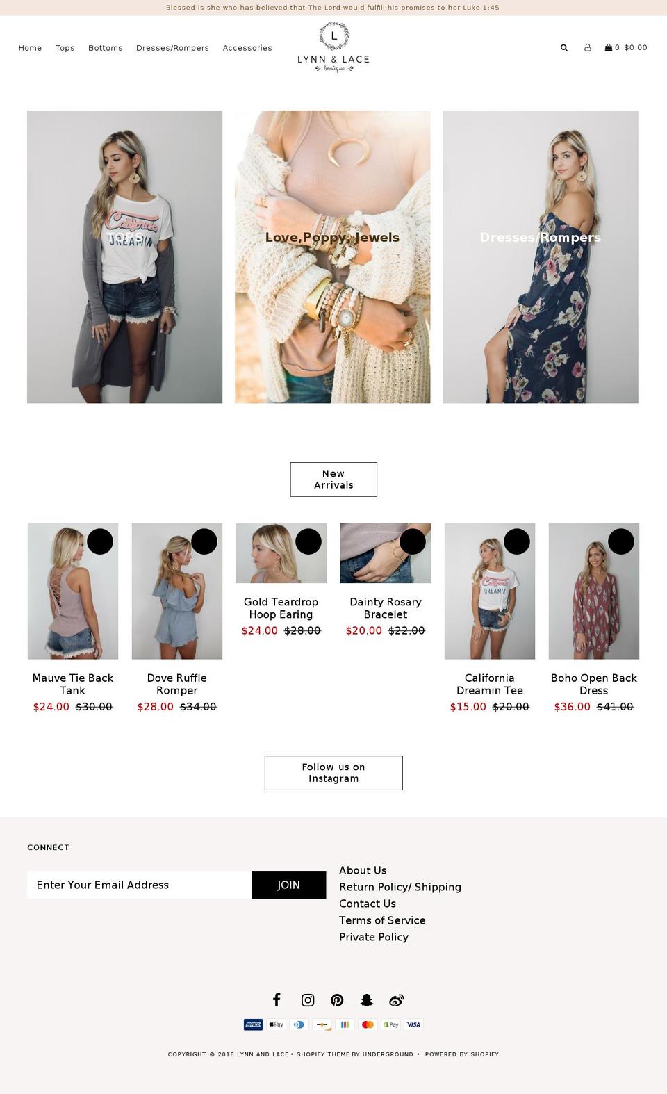 lynnandlace.com — Shopify storefront screenshot