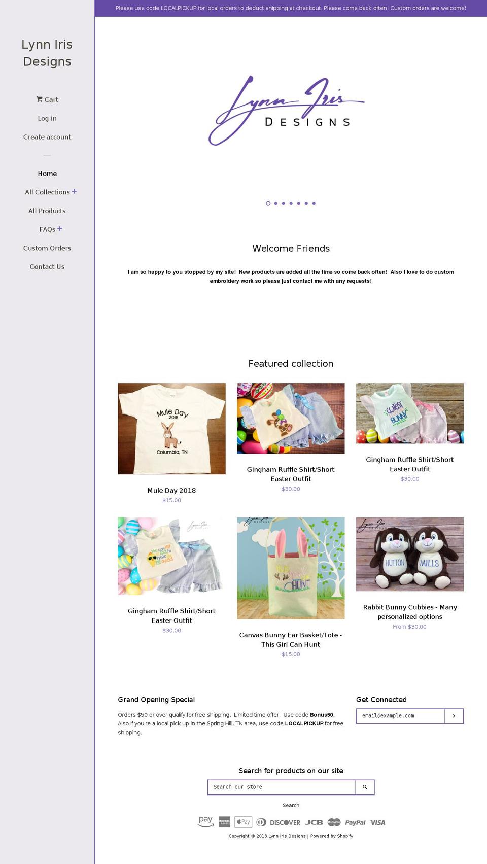 lynnirisdesigns.com — Shopify storefront screenshot