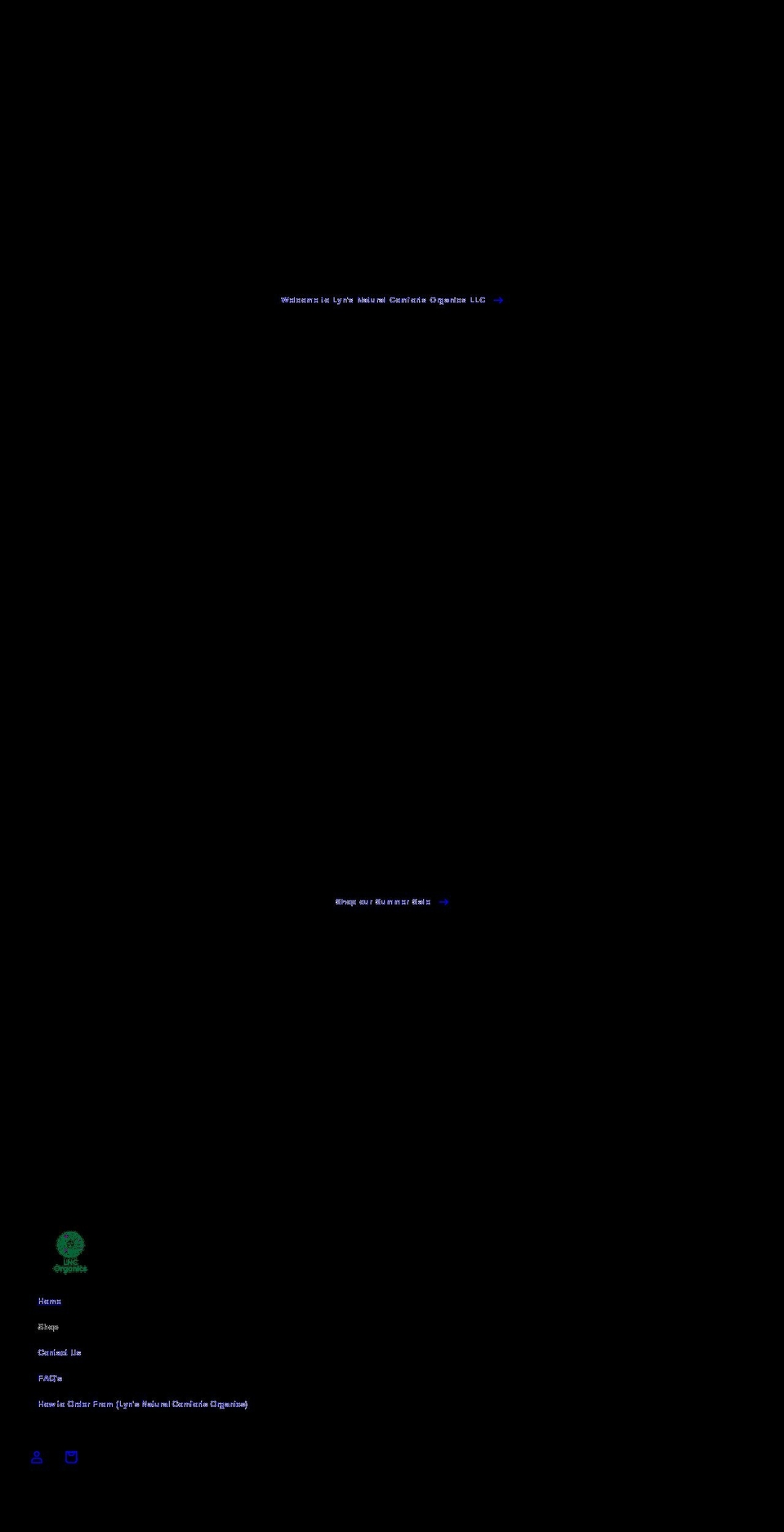 lynsnaturalcomfortsorganics.com shopify website screenshot