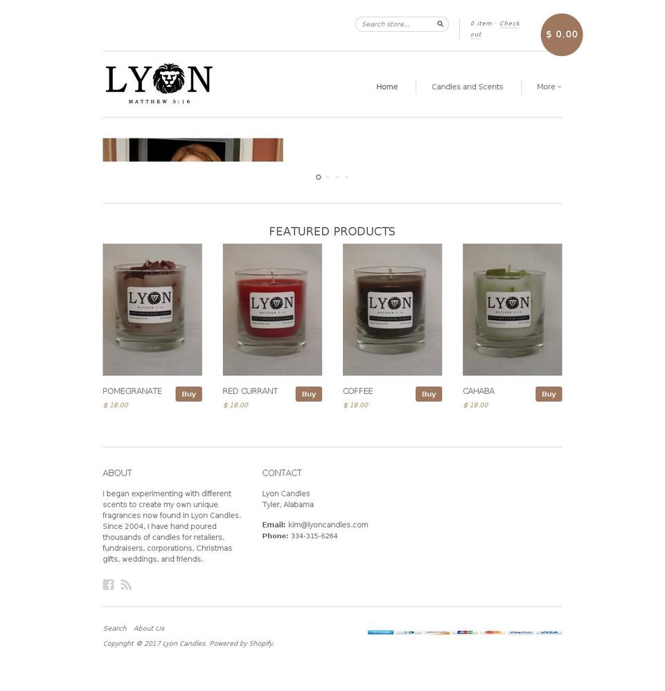 lyoncandles.com shopify website screenshot