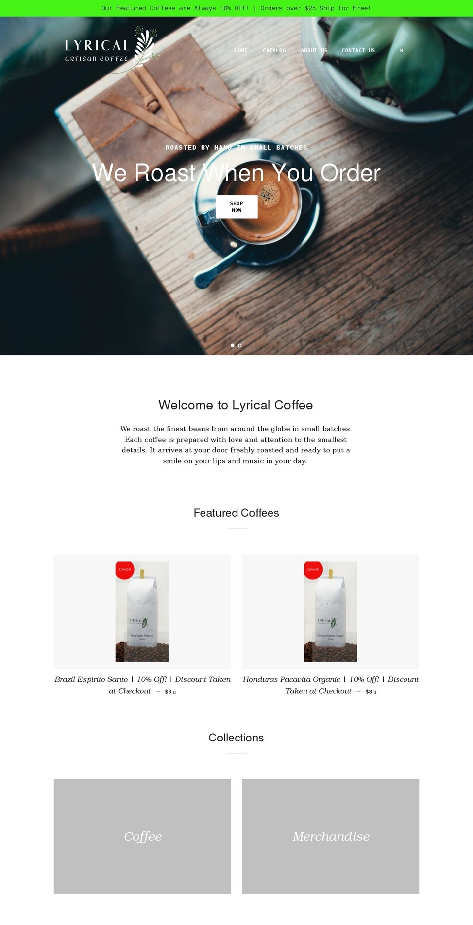 lyrical.coffee shopify website screenshot