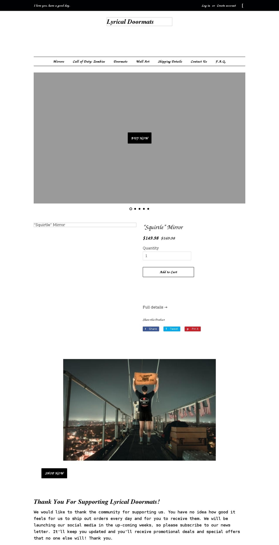 lyricaldoormats.com shopify website screenshot