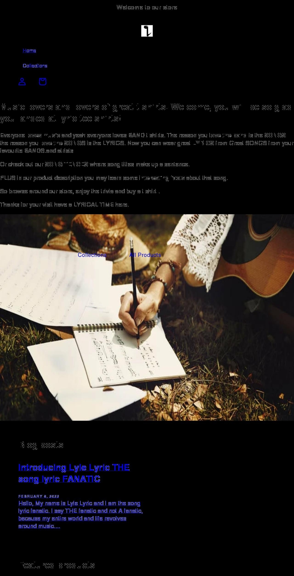 lyricteeshirts.com shopify website screenshot