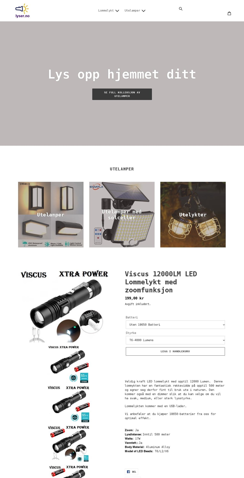 lyser.no shopify website screenshot