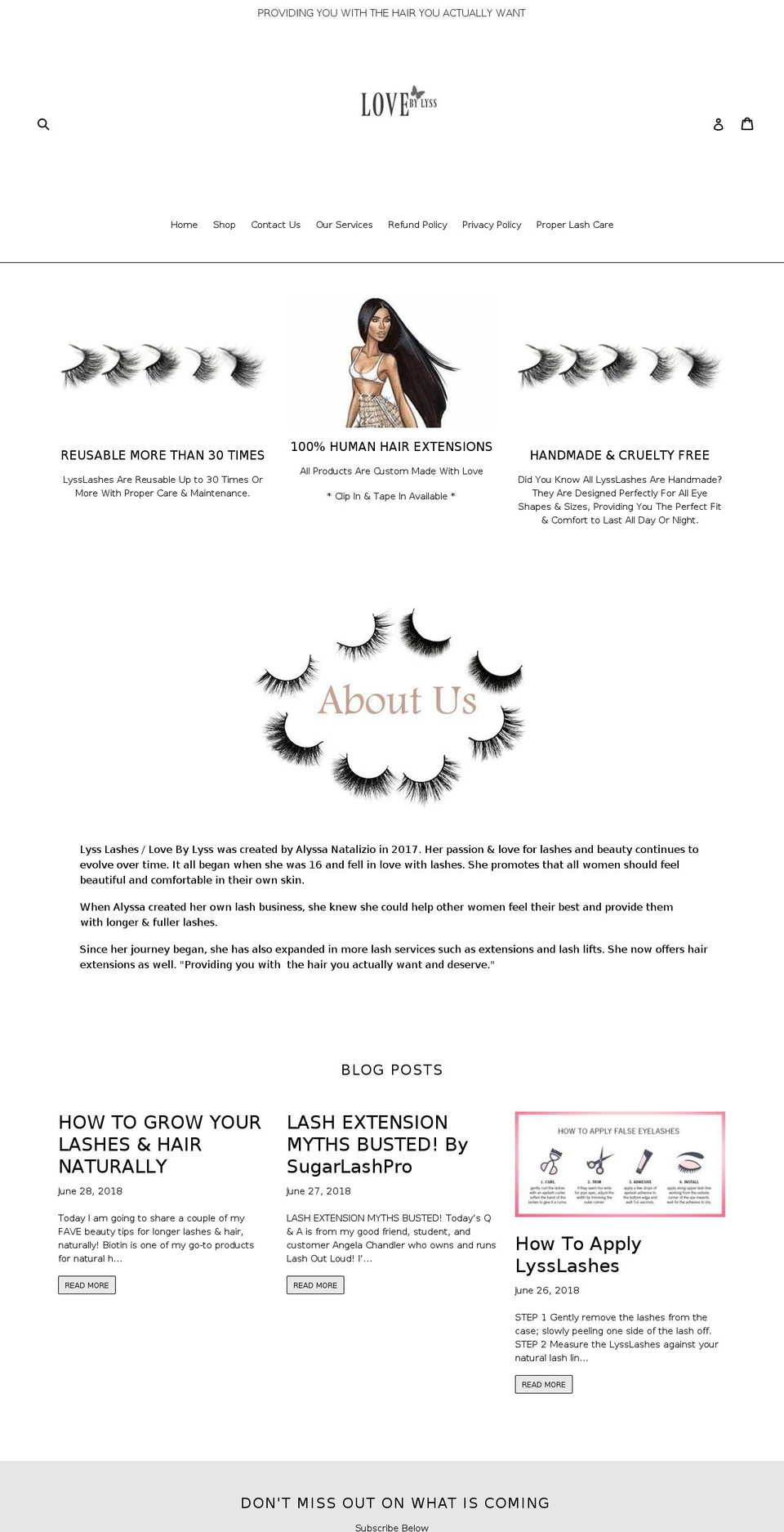 lysslashes.com — Shopify storefront screenshot