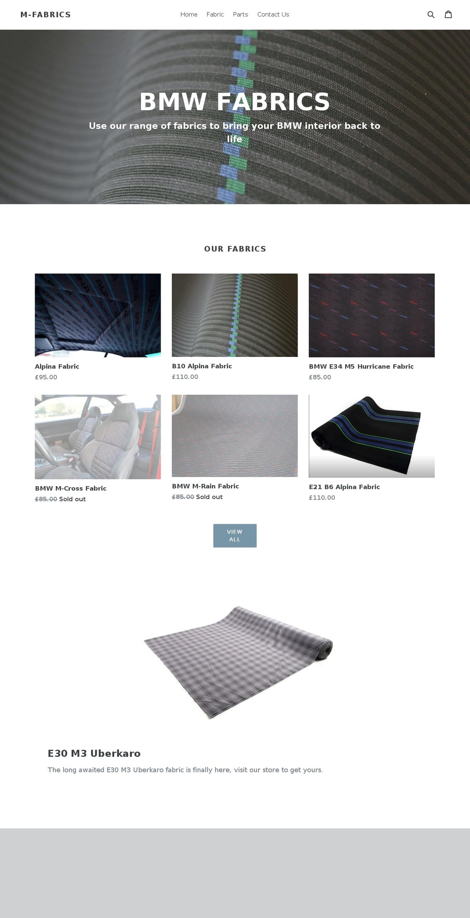 m-fabrics.com shopify website screenshot