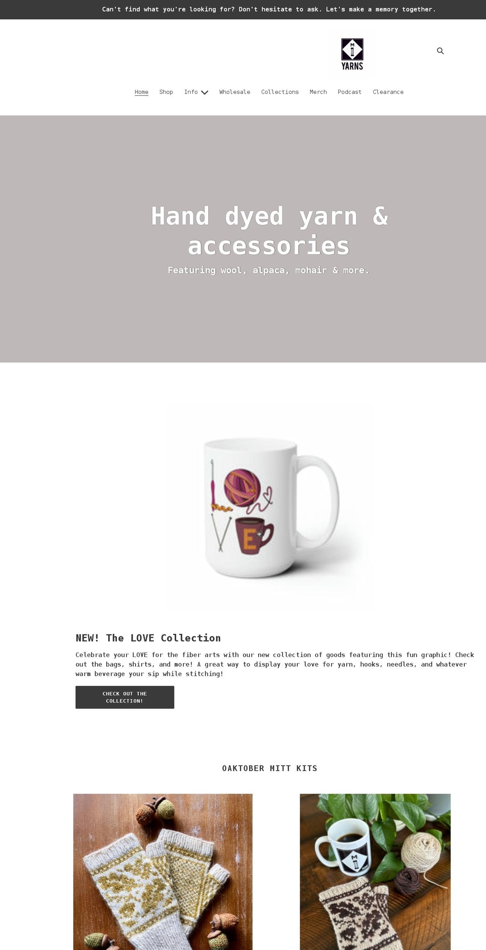 m1yarns.com shopify website screenshot
