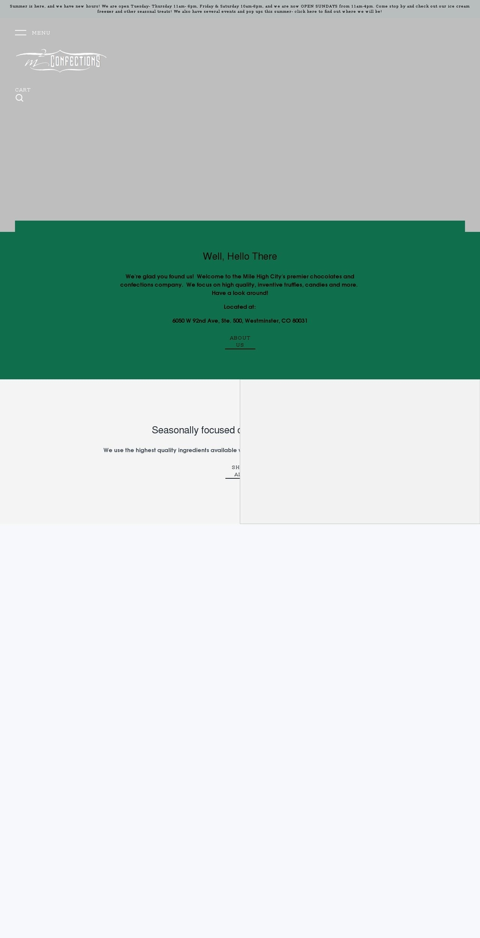 m2confections.com shopify website screenshot