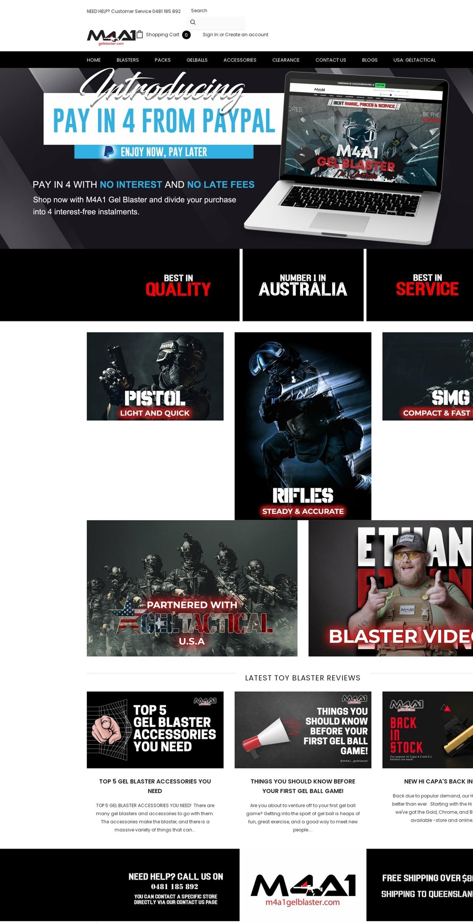 m4a1gelblaster.com shopify website screenshot