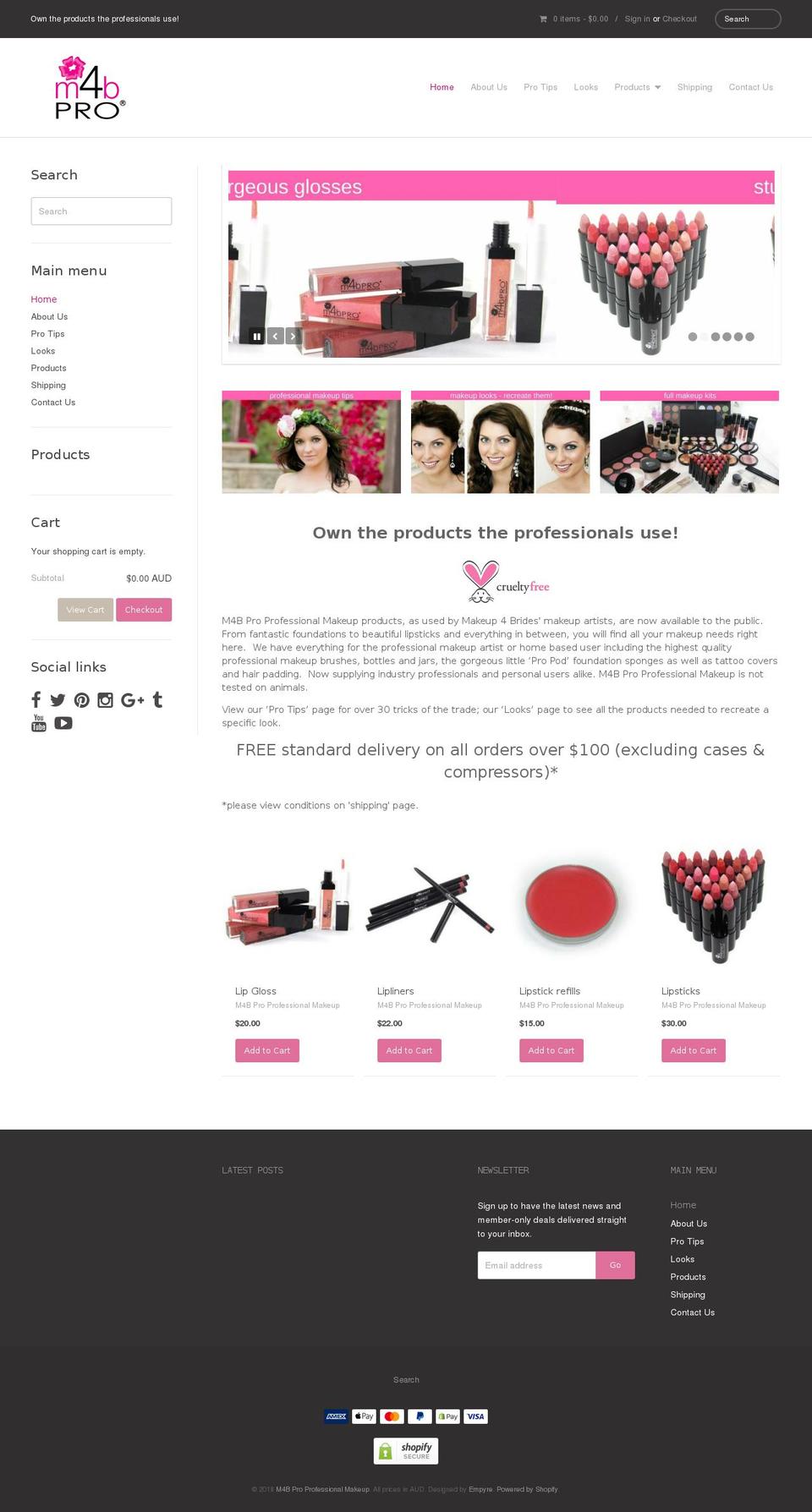 m4bpromakeup.com shopify website screenshot