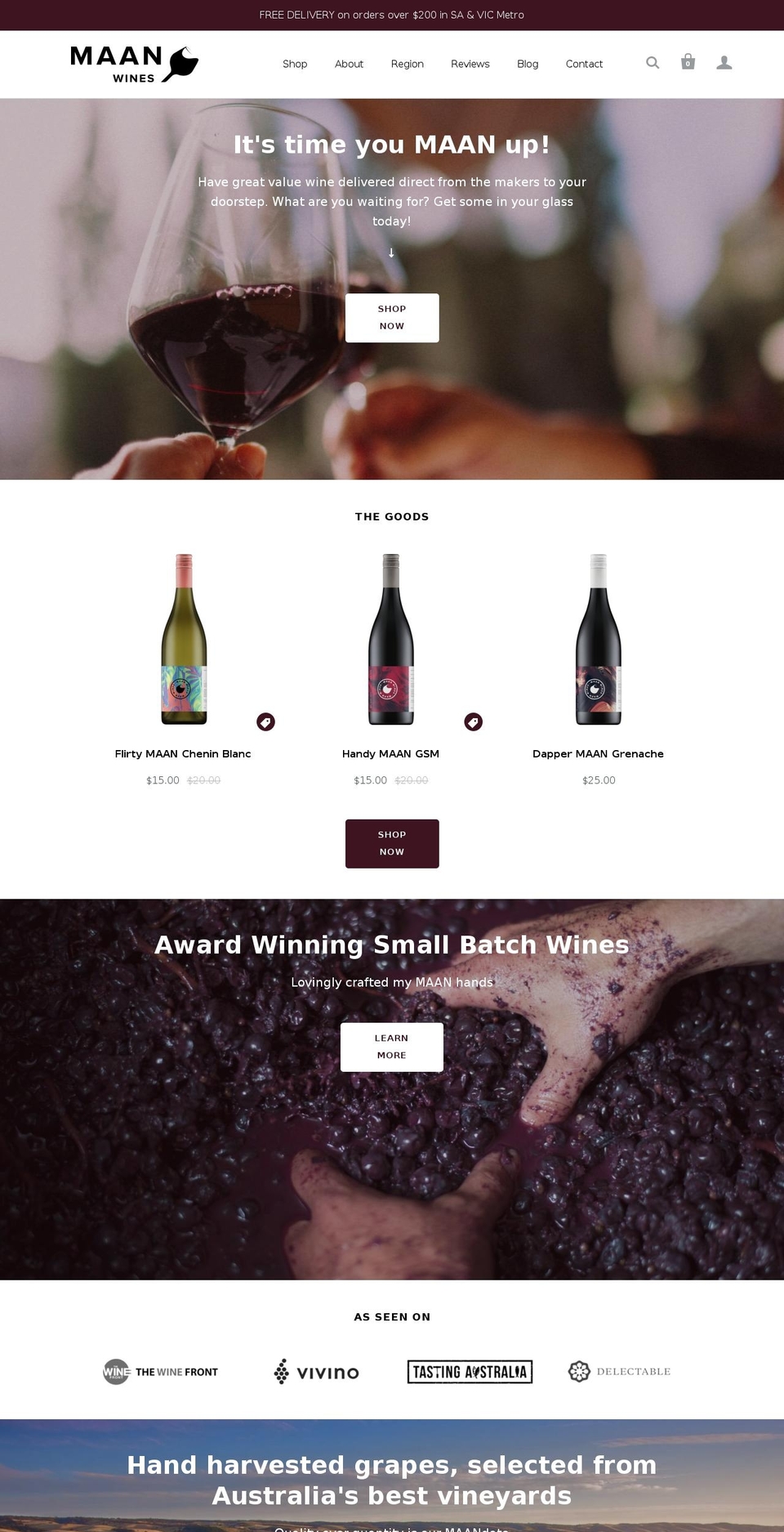 maanwines.com shopify website screenshot