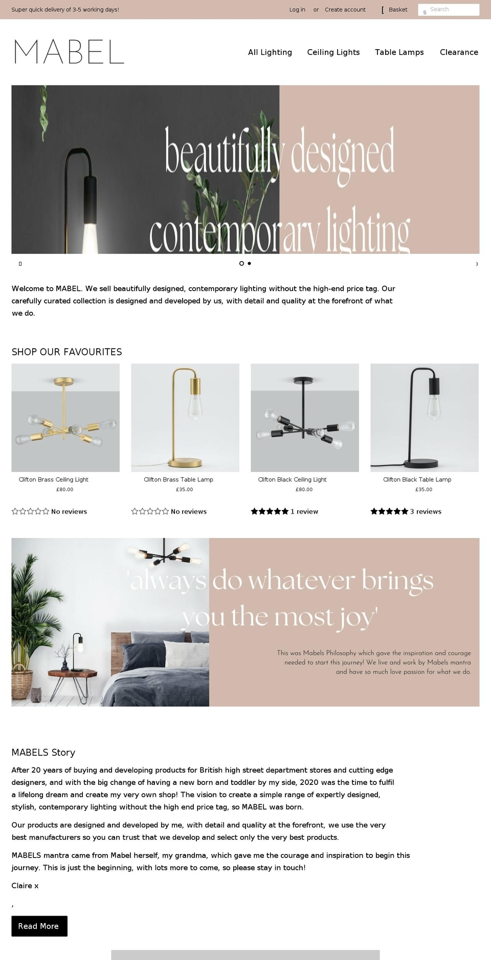 mabelhomeandlighting.com shopify website screenshot