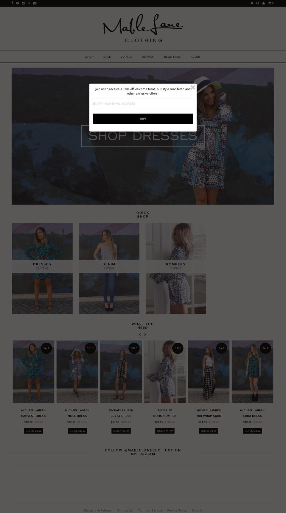 mablelaneclothing.com.au shopify website screenshot