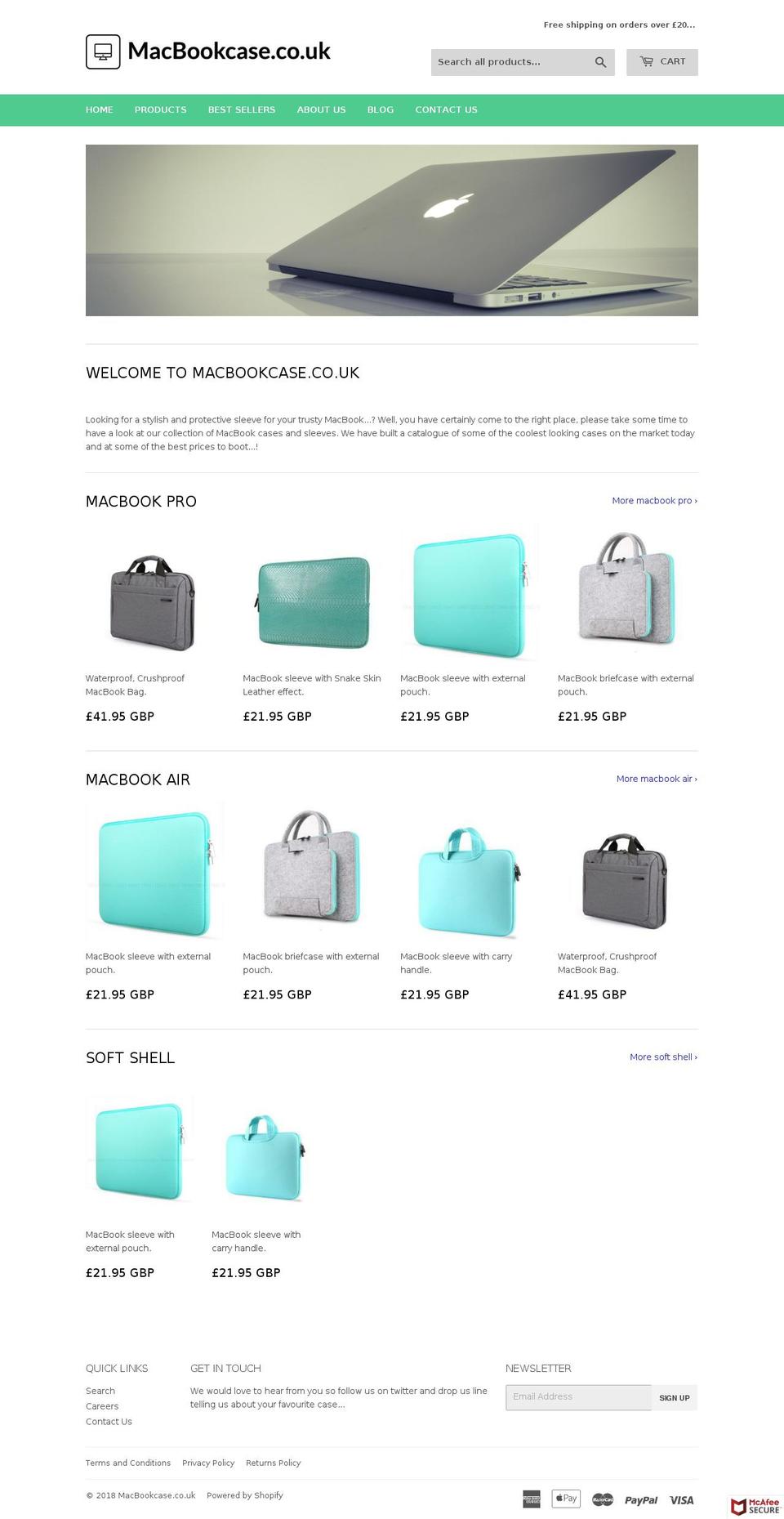 macbookcase.co.uk shopify website screenshot