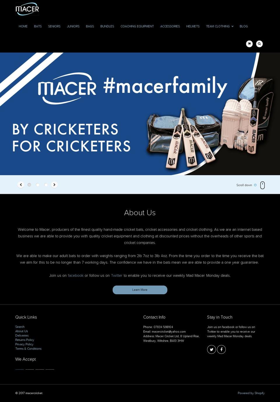 macercricket.com shopify website screenshot