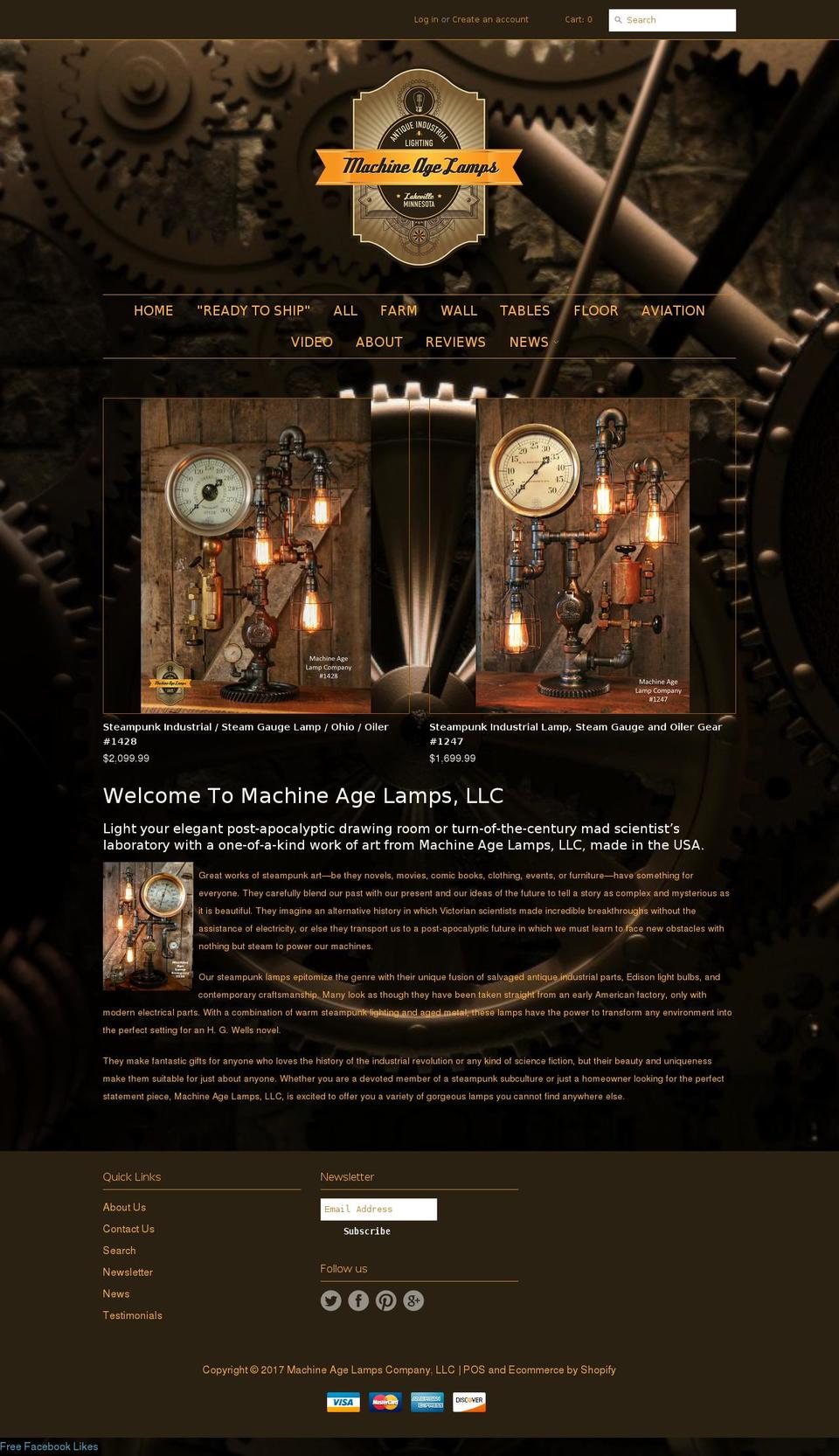 machineagelamps.com shopify website screenshot