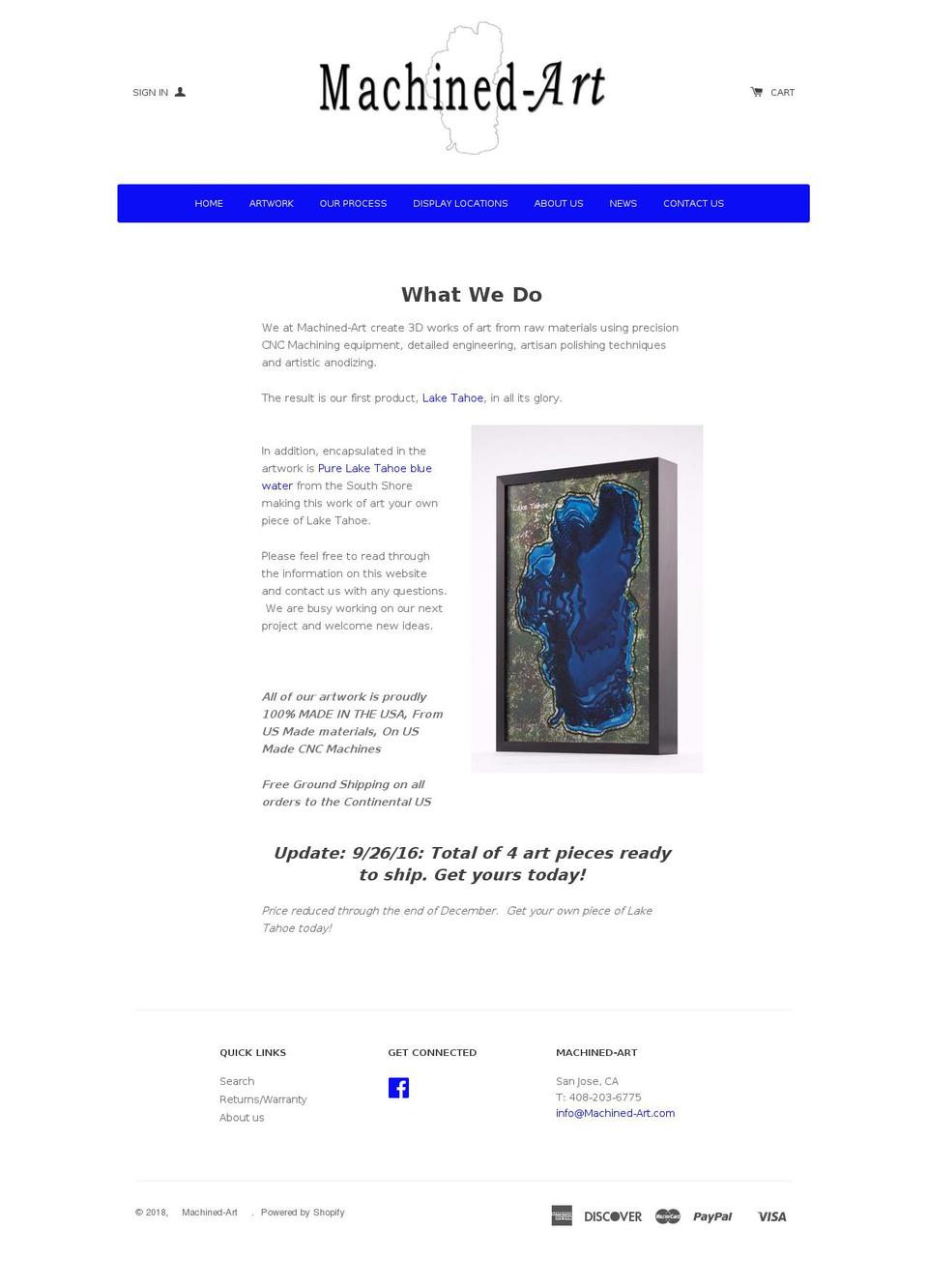 machined-art.com shopify website screenshot