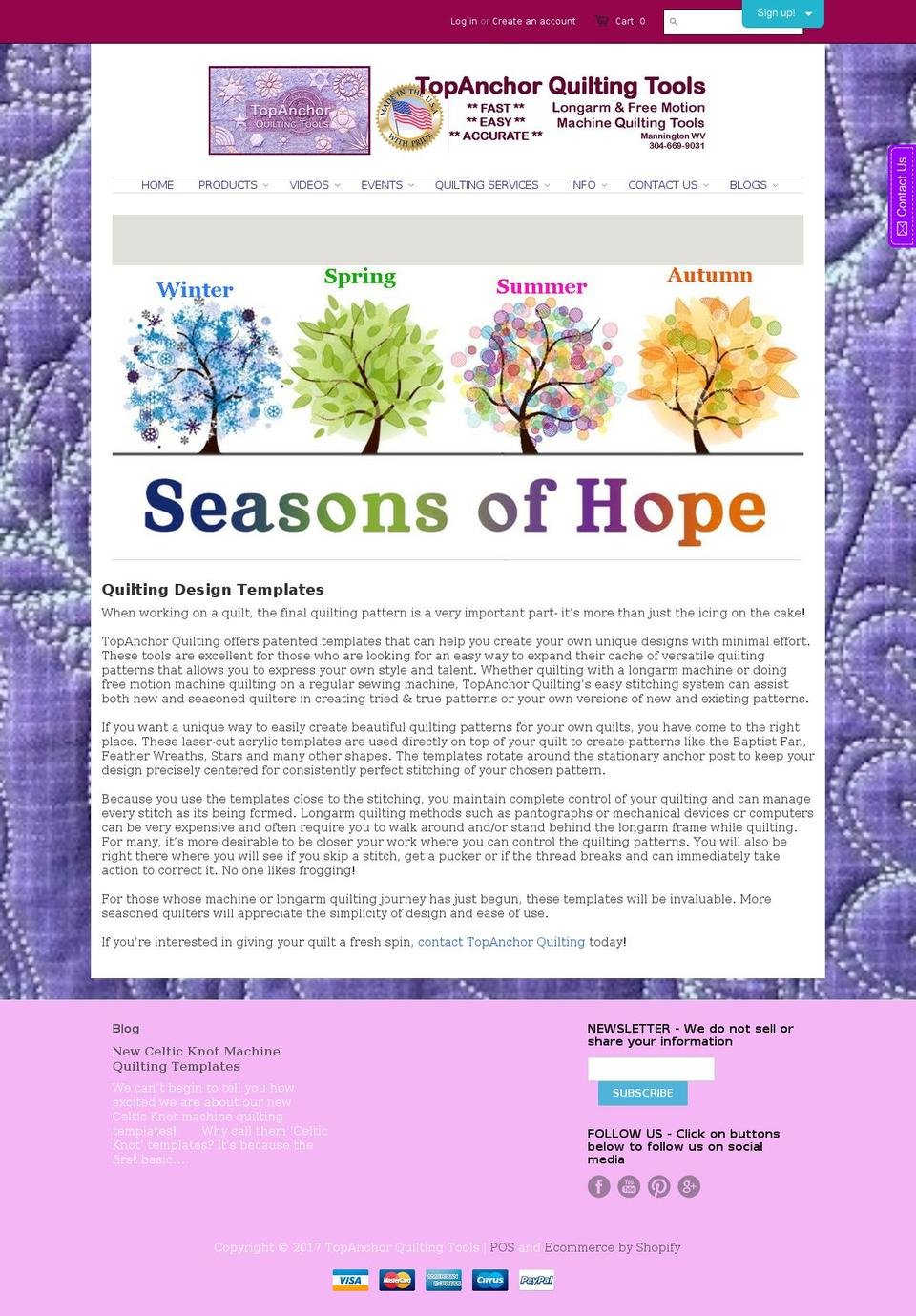 machinequiltingtemplates.com shopify website screenshot