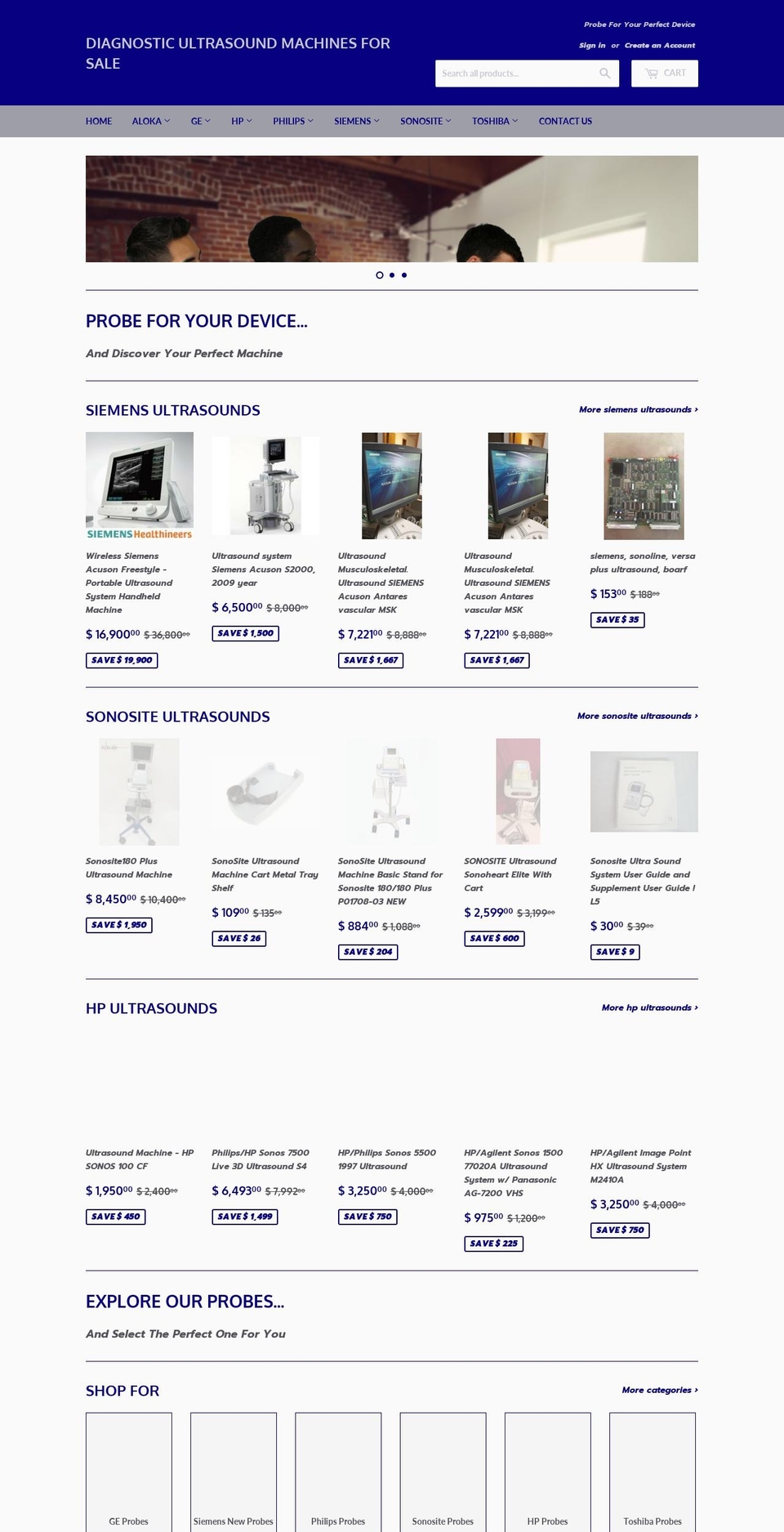 machinesultrasounds.com shopify website screenshot