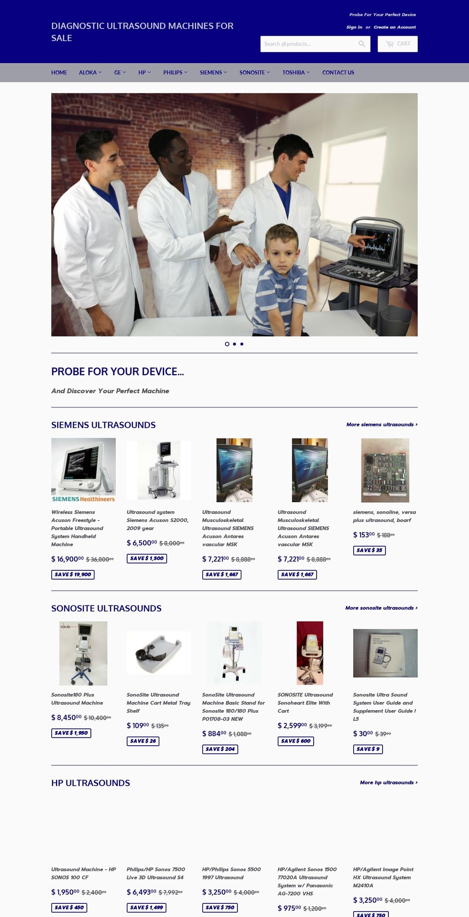 machineultrasounds.com shopify website screenshot