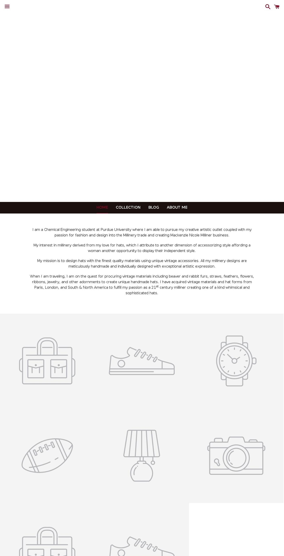 mackenzienicolemillinery.com — Shopify storefront screenshot