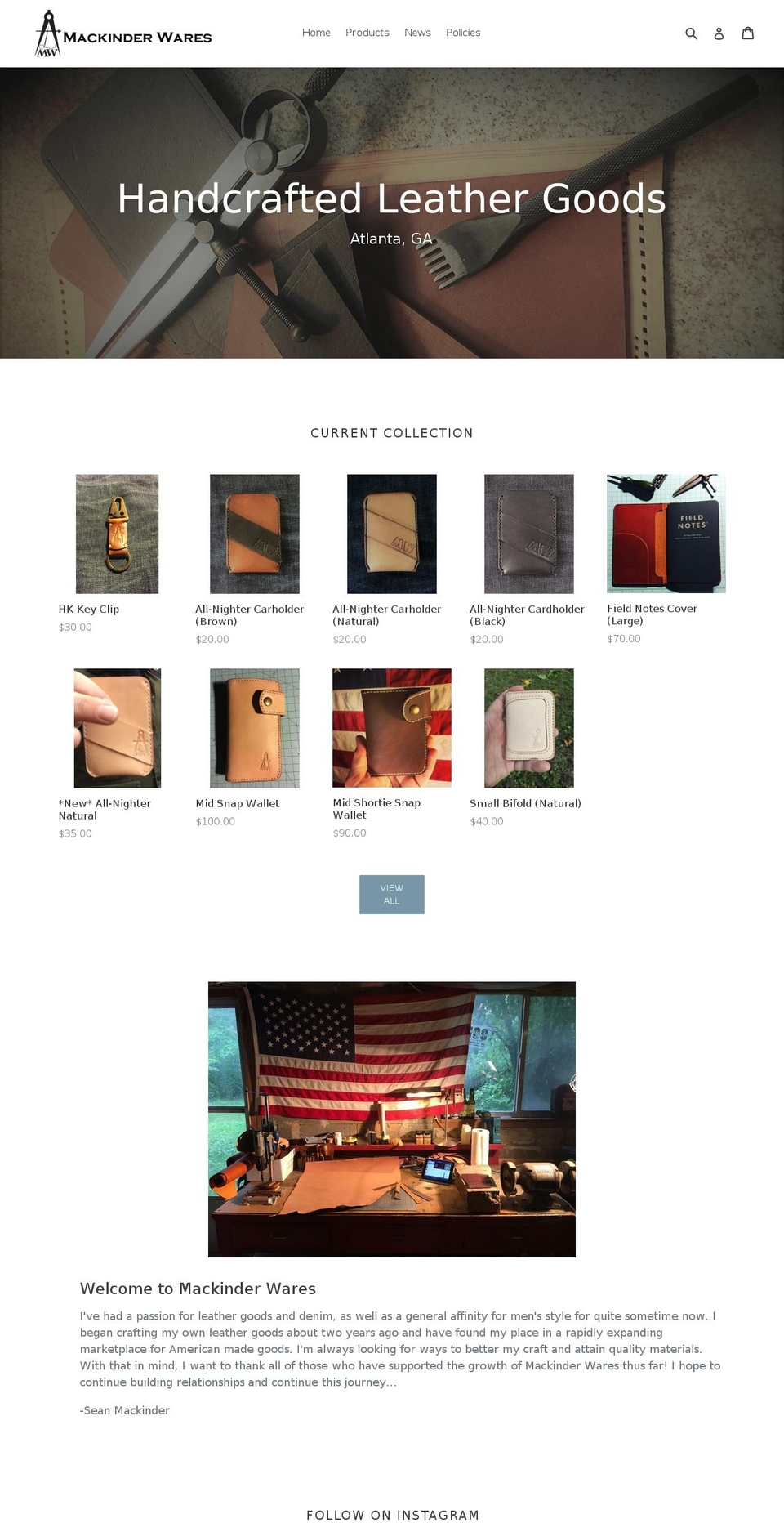 mackinderwares.com shopify website screenshot