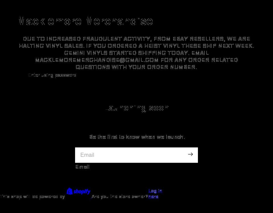 macklemoremerch.myshopify.com shopify website screenshot