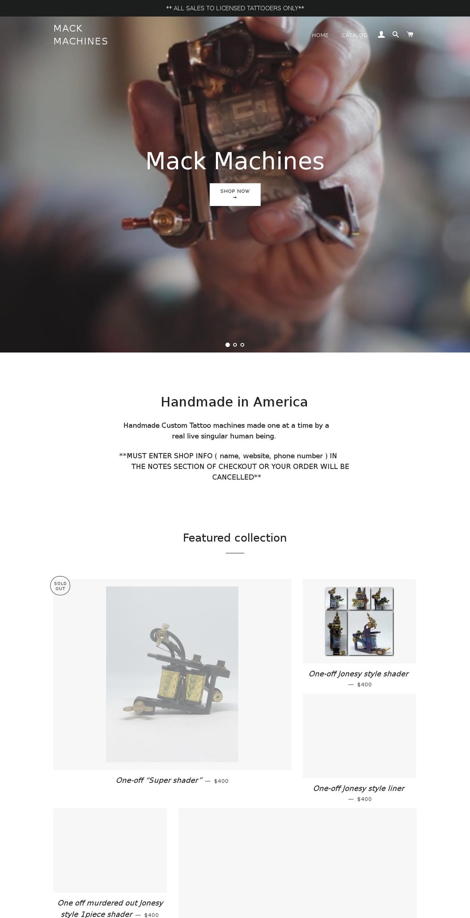 macktattoomachines.com shopify website screenshot