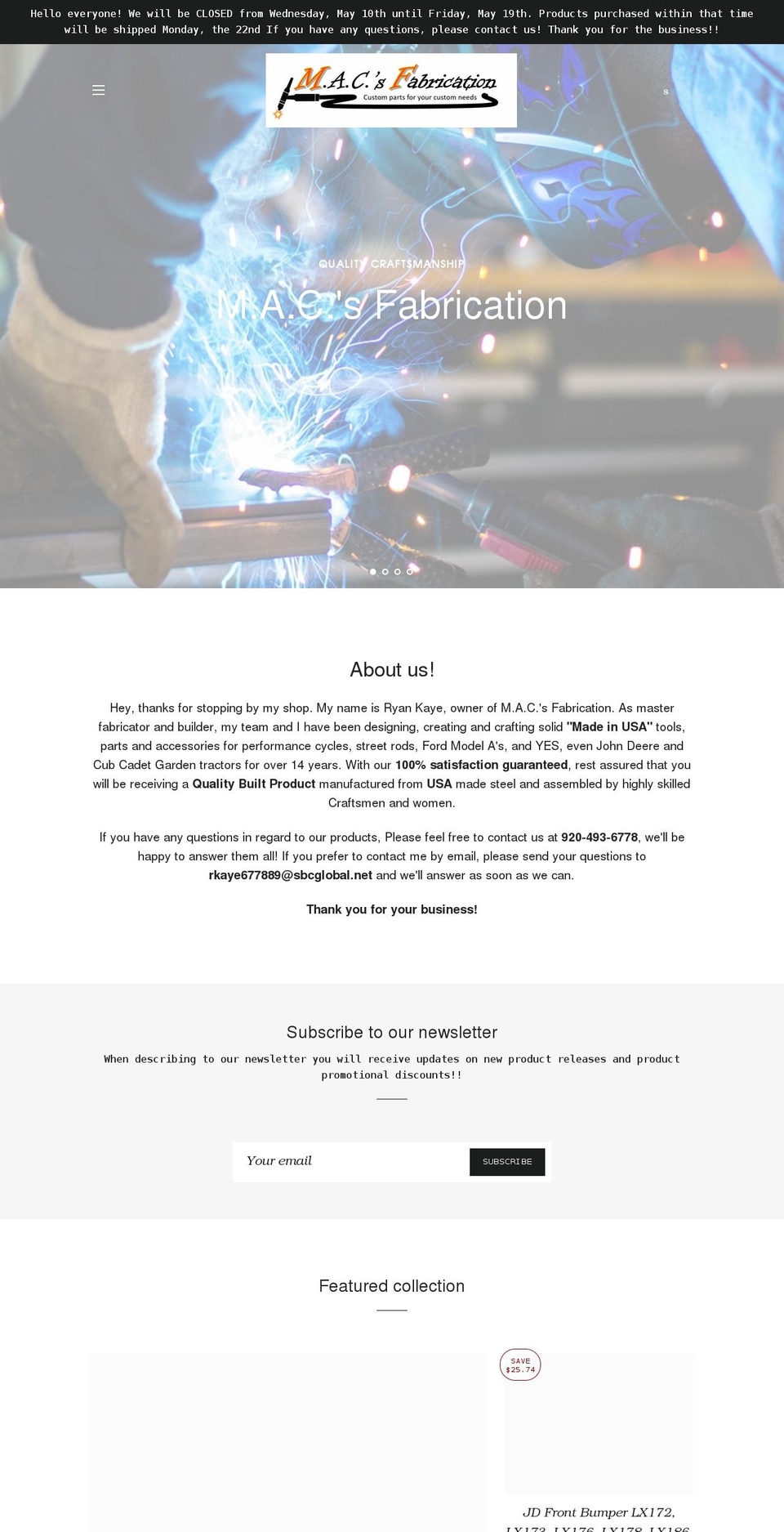 macs-fabrication.com shopify website screenshot