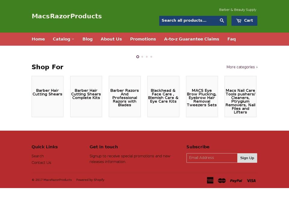 macsrazorproducts.com shopify website screenshot