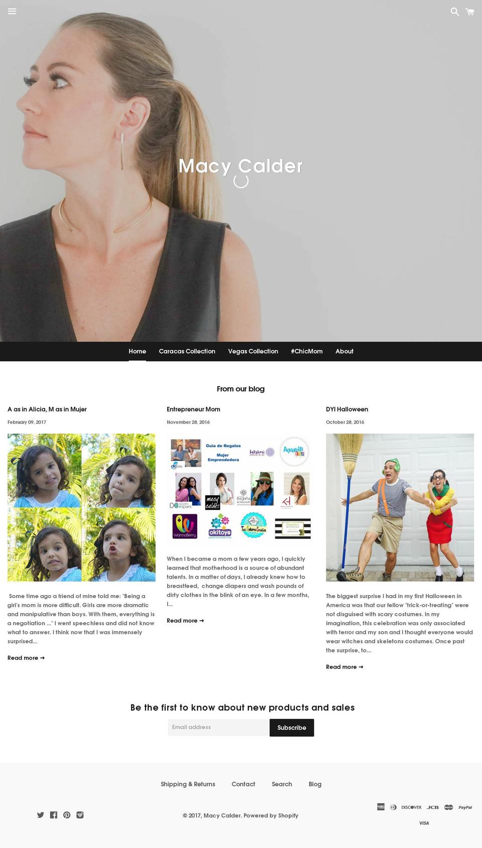macycalder.com shopify website screenshot