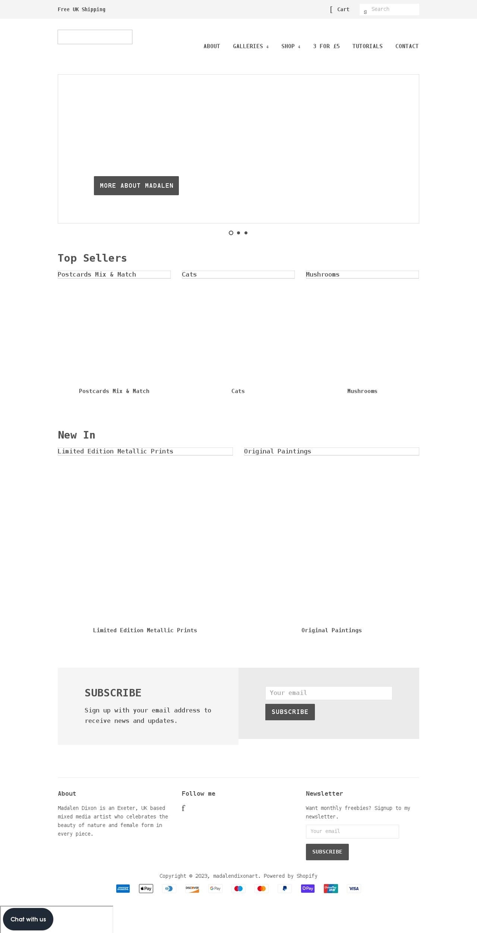 madalendixon.com shopify website screenshot