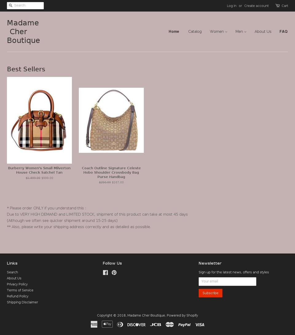 madamecherboutique.com — Shopify storefront screenshot