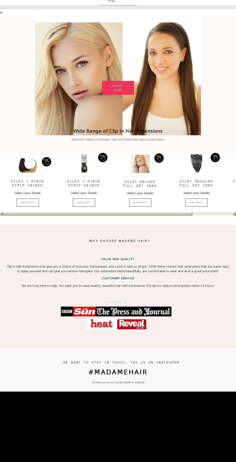madamehairextensions.com shopify website screenshot