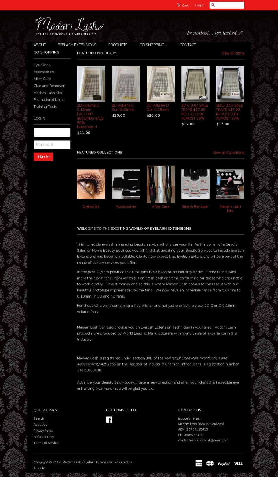 madamlashextensions.com.au shopify website screenshot