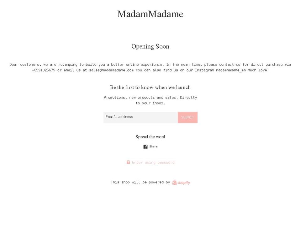 madammadame.com shopify website screenshot