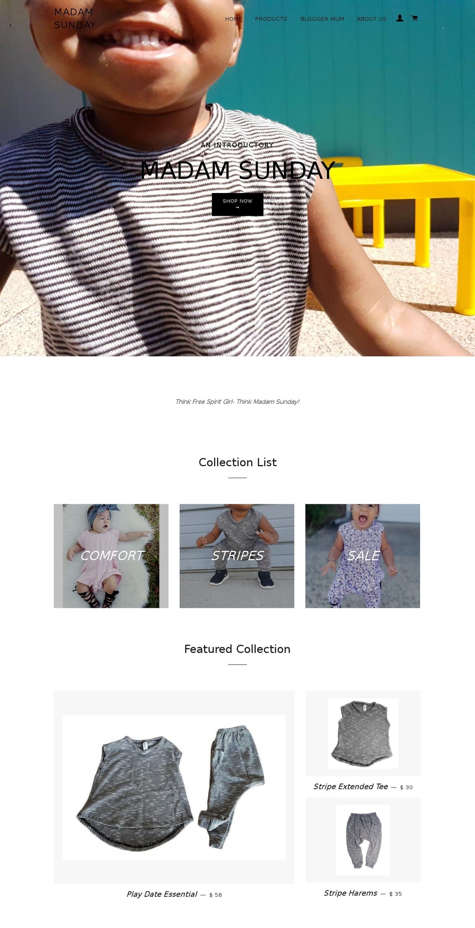 madamsunday.com shopify website screenshot