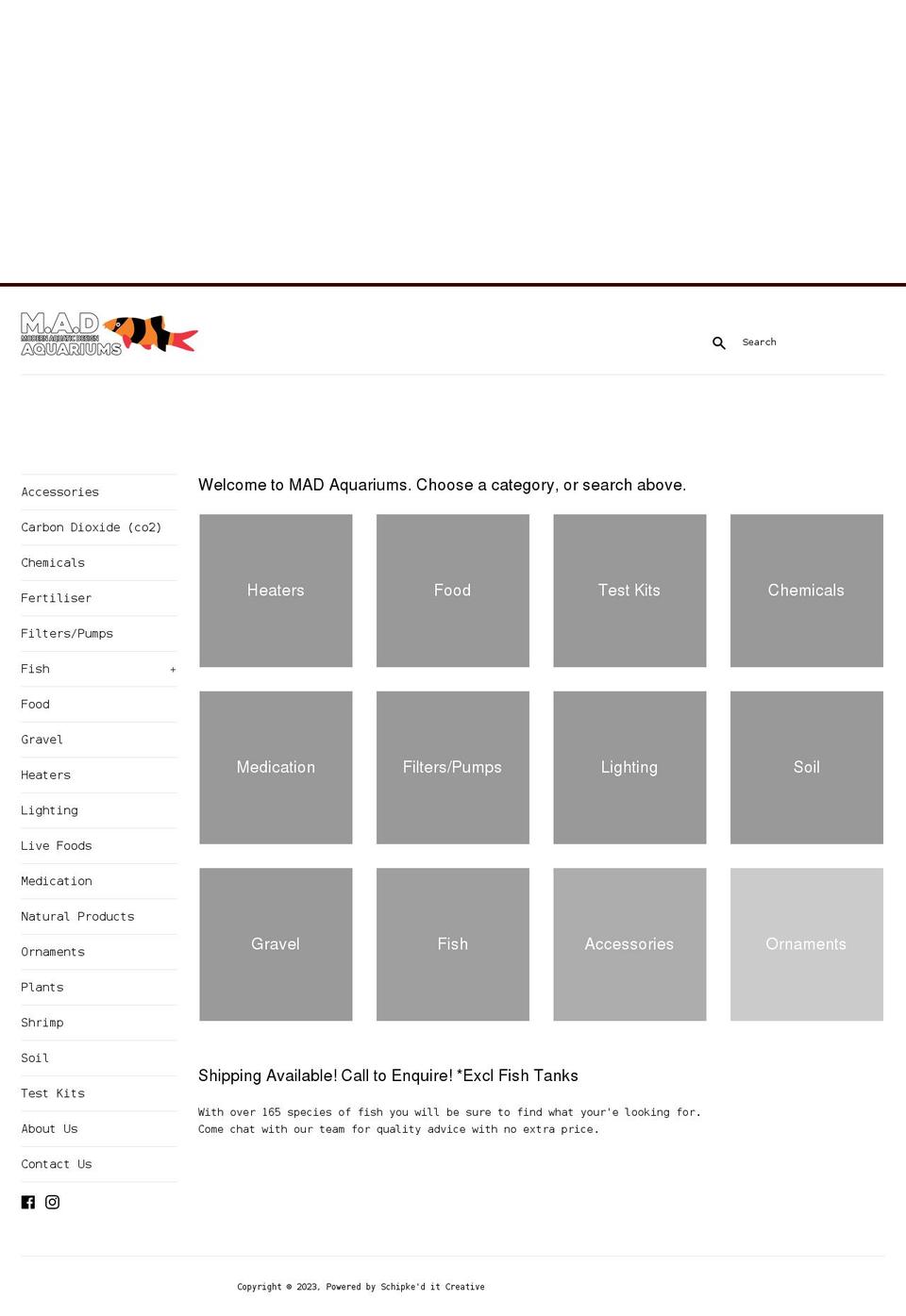 madaquariums.com.au shopify website screenshot