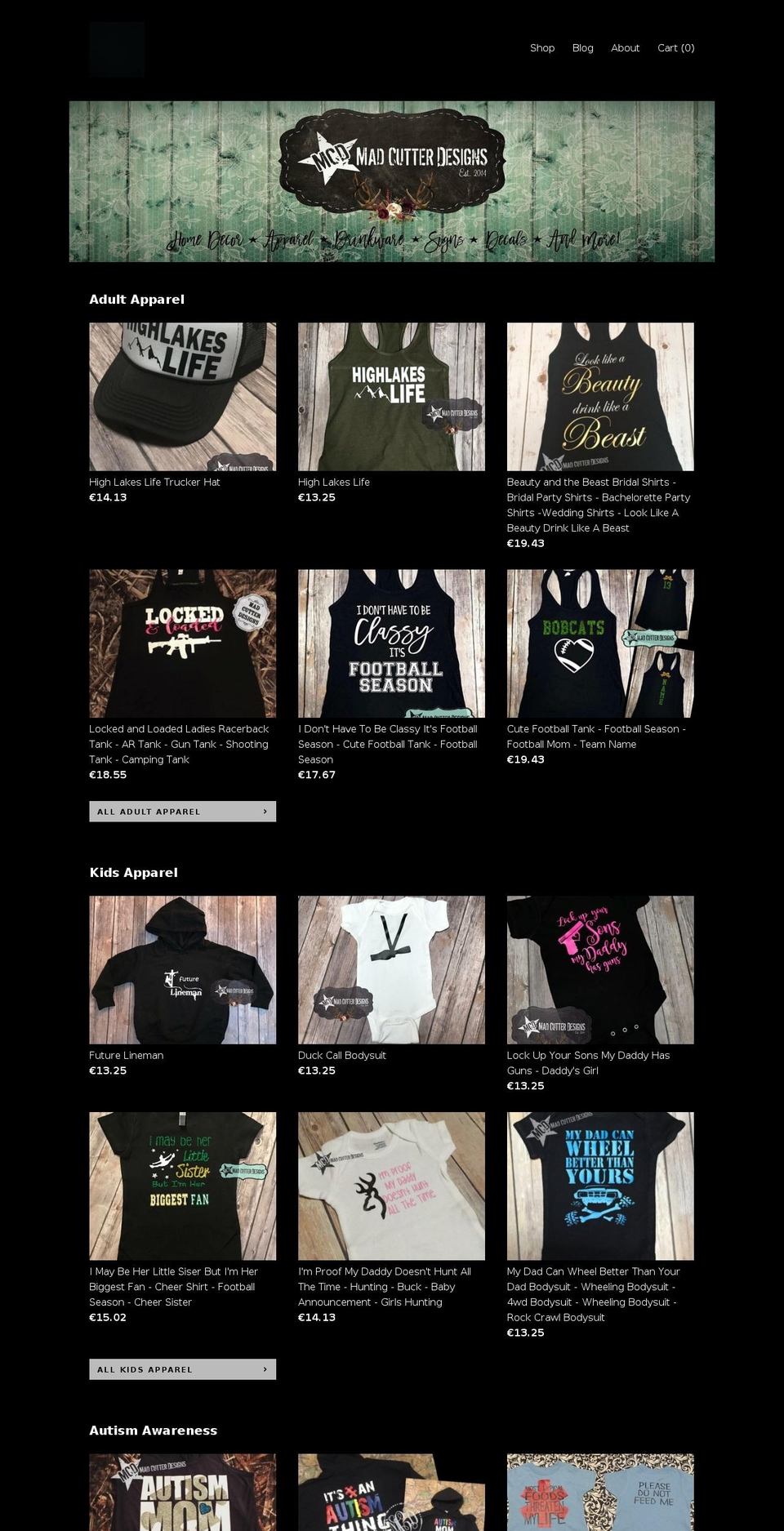 madcutterdesigns.com — Shopify storefront screenshot
