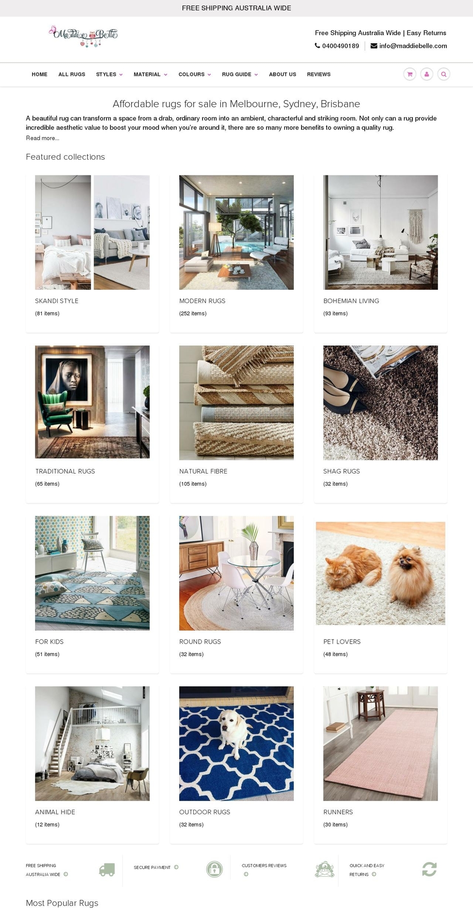 maddiebellerugs.com.au shopify website screenshot