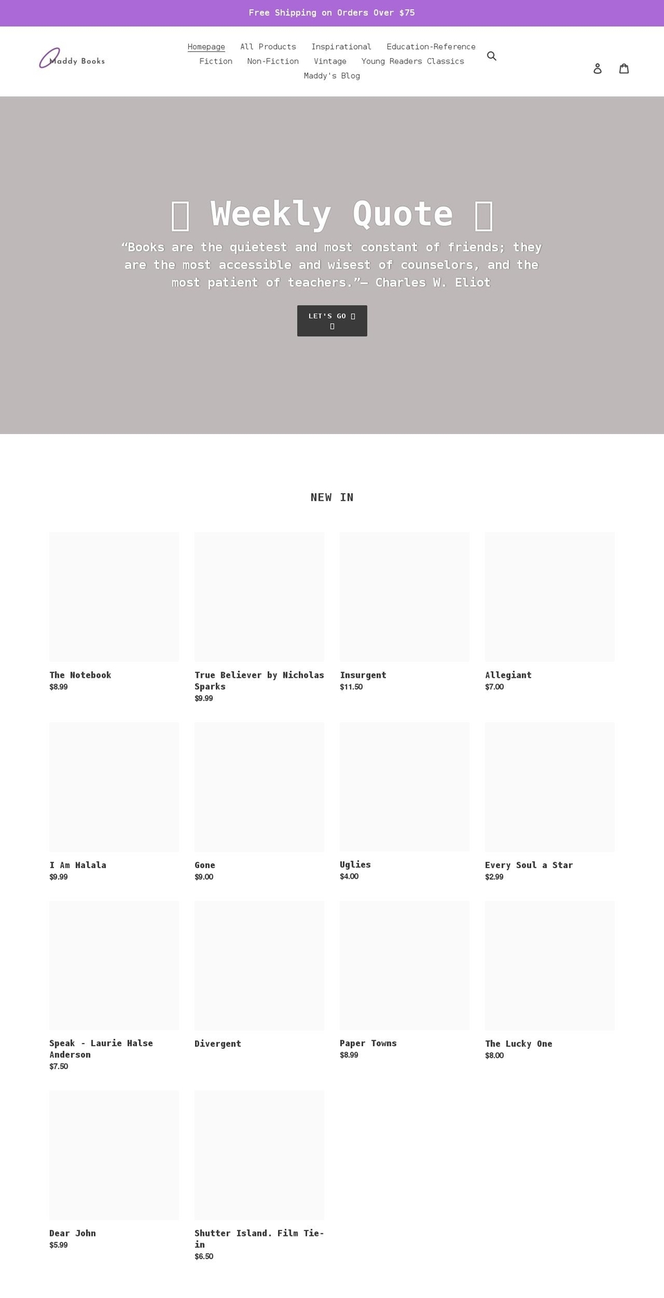 maddybooks.com shopify website screenshot