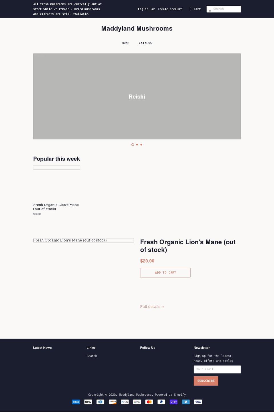 maddylandmushrooms.com shopify website screenshot