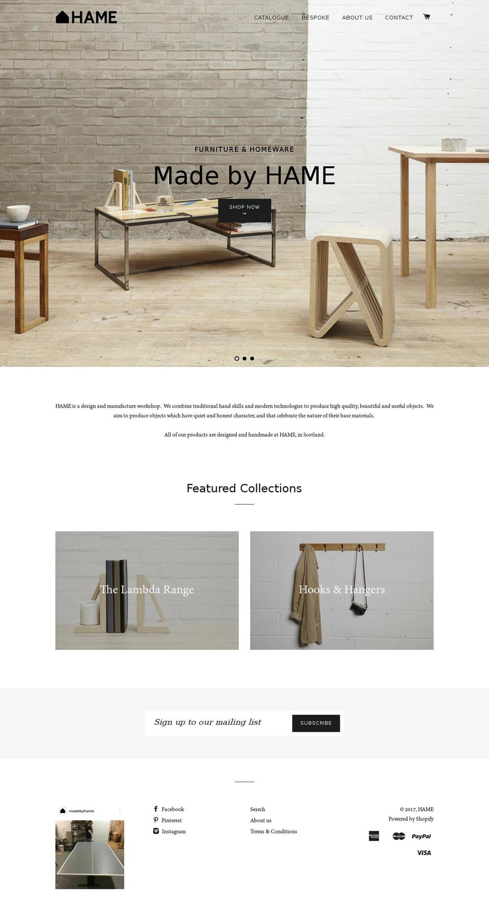 madebyhame.com shopify website screenshot