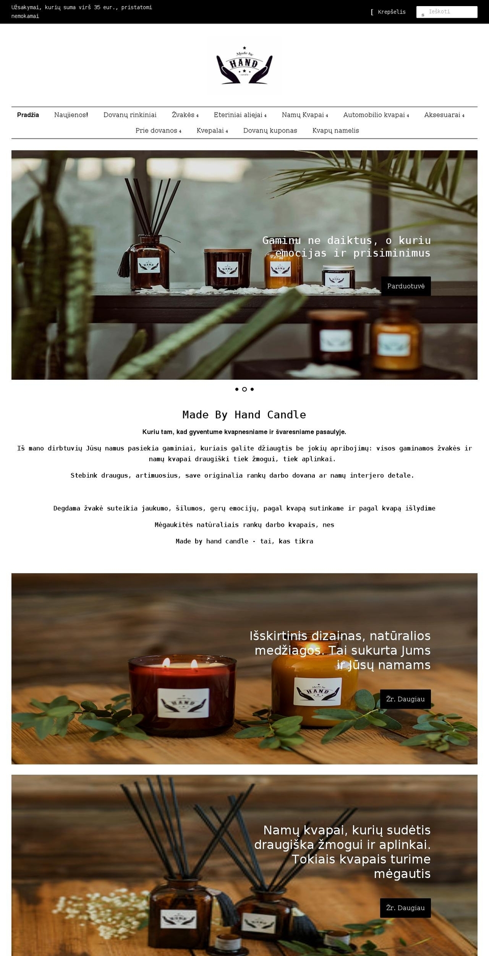 madebyhand.lt shopify website screenshot