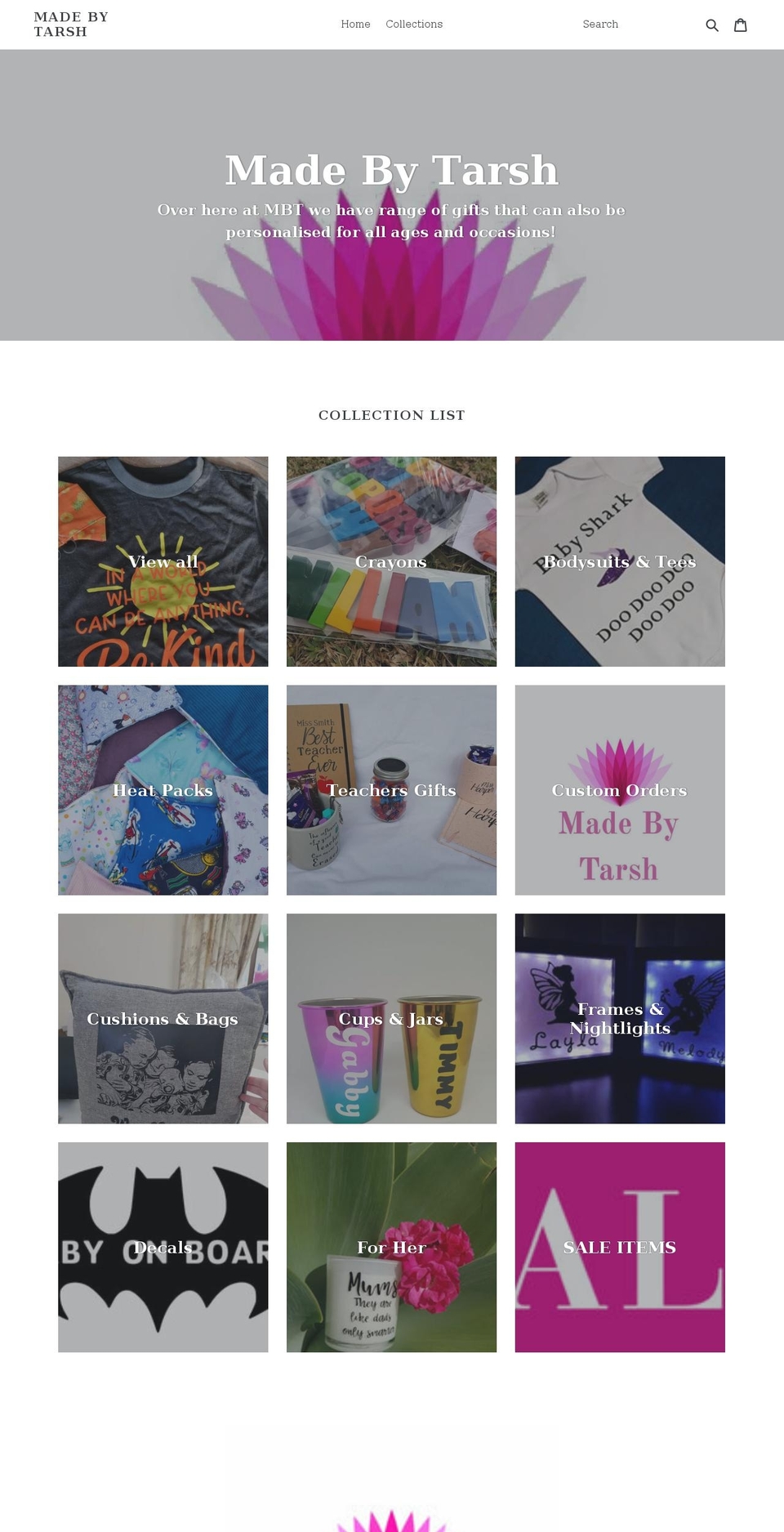 madebytarsh.com — Shopify storefront screenshot