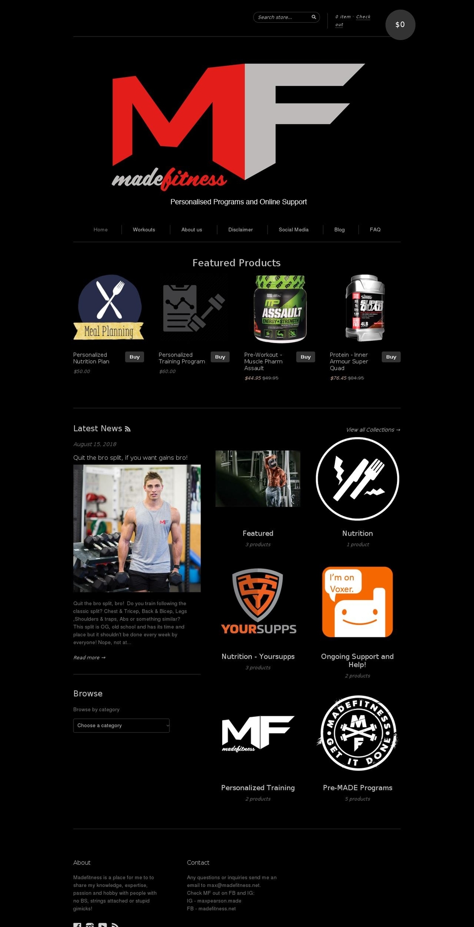 madefitness.net shopify website screenshot