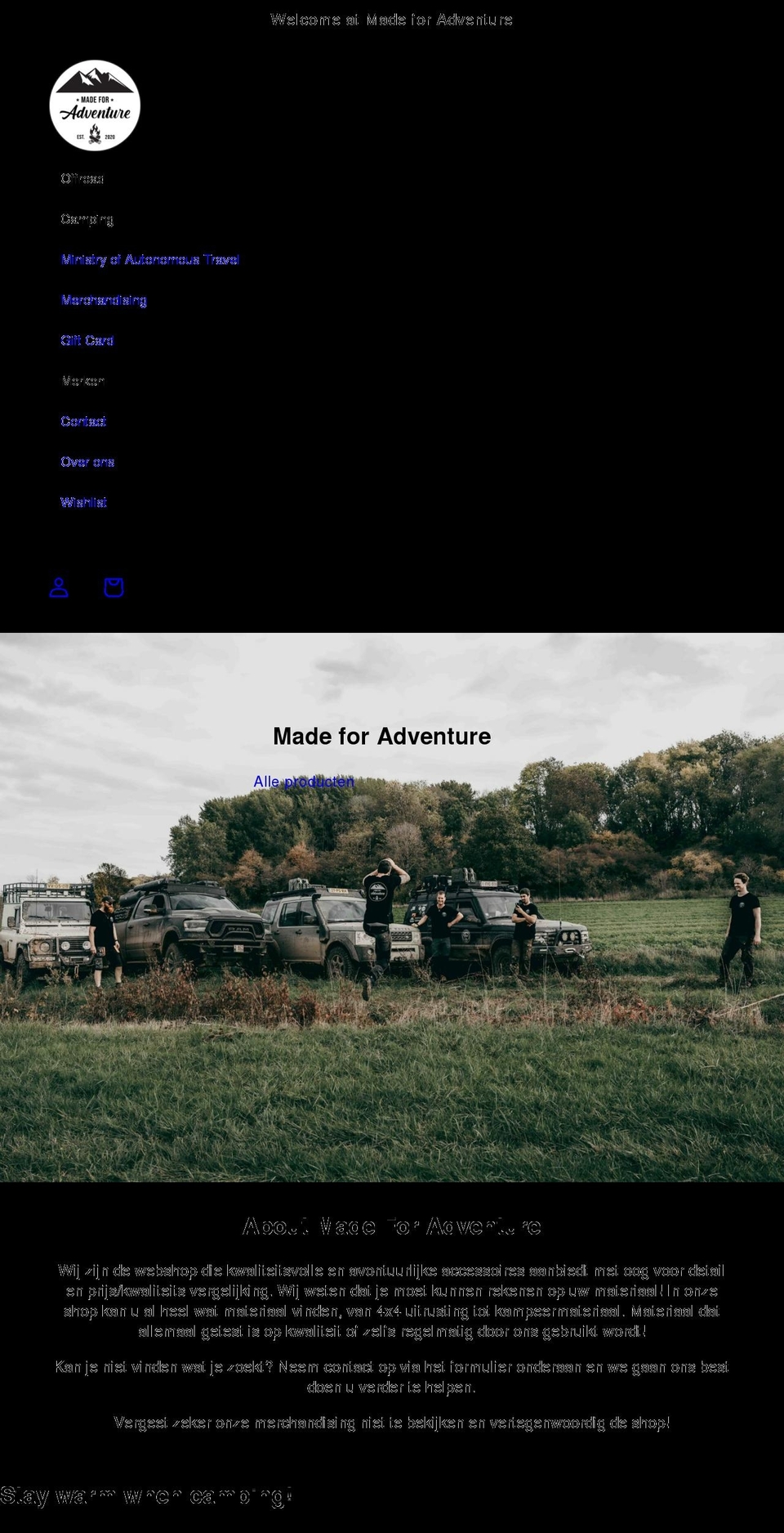 madeforadventure.store shopify website screenshot