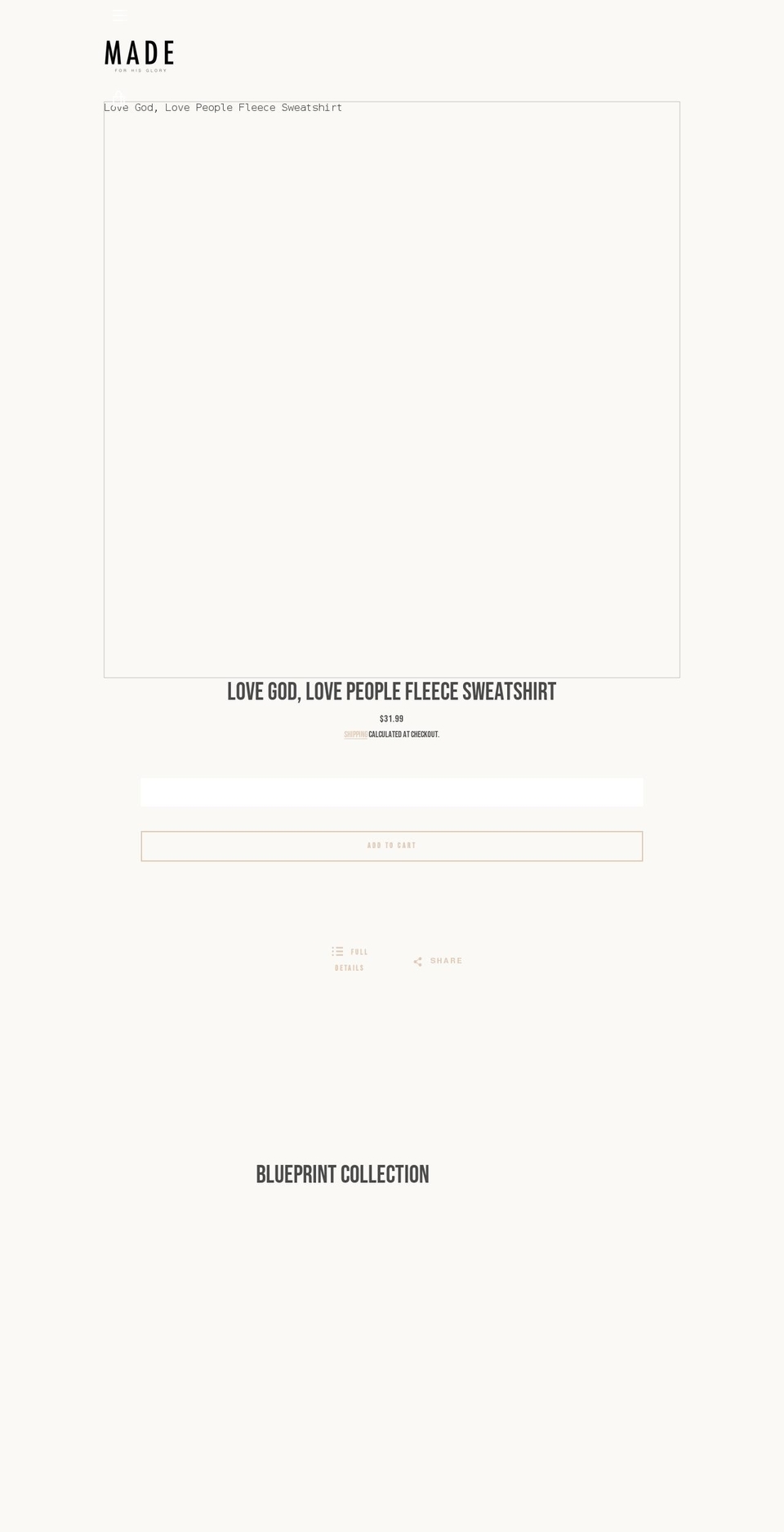 madeforhisglory.com shopify website screenshot